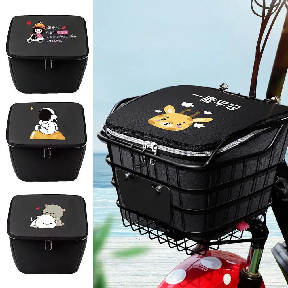 Forro de cesta de bicicleta negro, bolsa de cesta delantera de bicicleta con patrón de dibujos animados impermeable, bolsa de almacenamiento de cesta de bicicleta a prueba de sol, bicicleta eléctrica - imagen 5