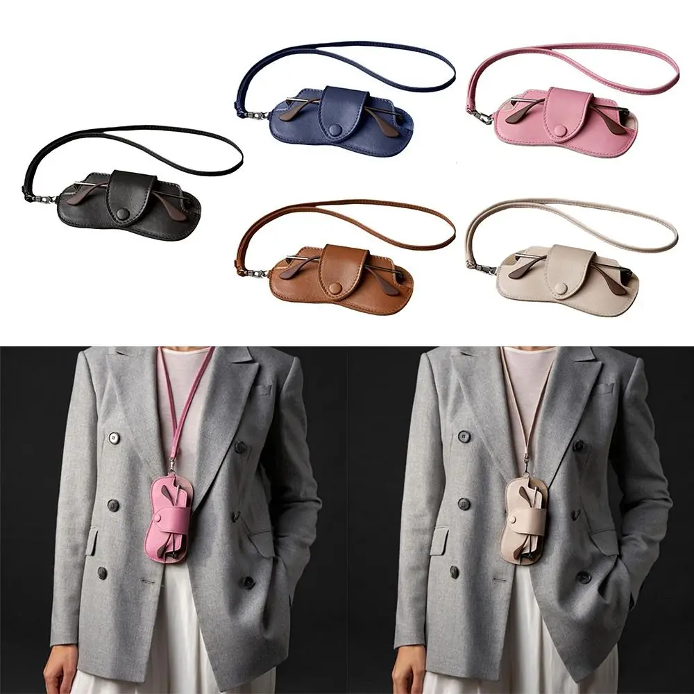 Bolsa de almacenamiento de gafas de sol de cuero PU con cordón, gafas de sol colgantes de Color sólido, bolsa portátil duradera para gafas de sol - imagen 2