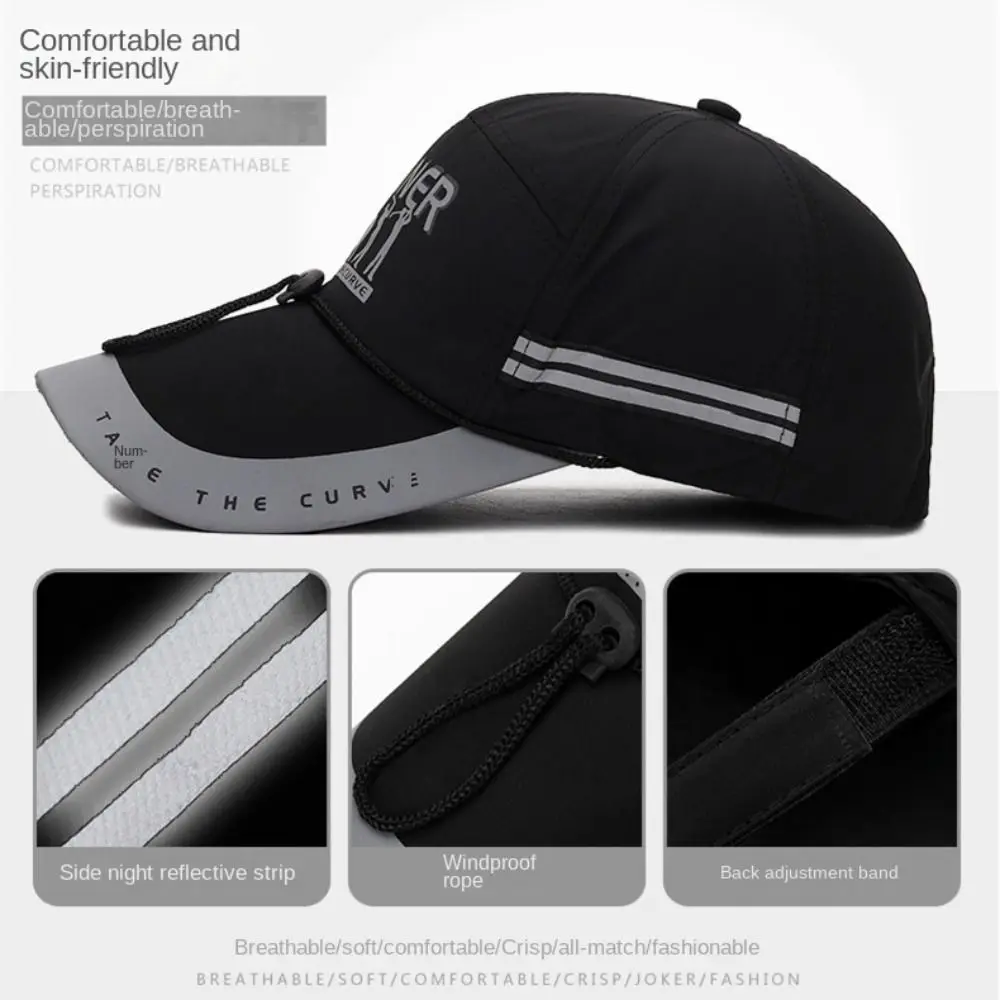 Sombreros de camionero con protección solar, gorras de pesca, gorra de béisbol transpirable ajustable, tira reflectante, sombrilla, sombrero de pescadores Unisex - imagen 5