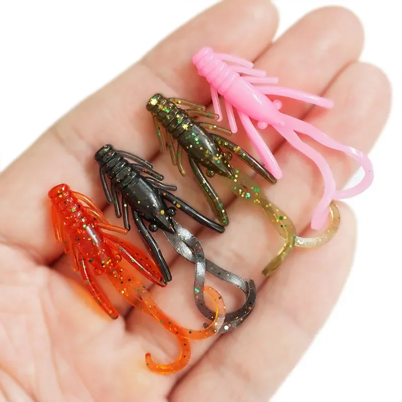 OUTKIT 10 Uds Jig Wobblers cebo suave de silicona gusano langosta Señuelos de pesca 45mm camarones hundimiento giratorio Twintails pesca en el mar - imagen 4