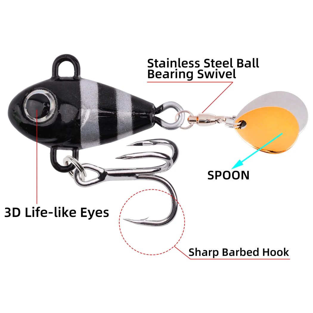 Aorace 8 Uds Metal VIB con doble lentejuelas juego de Señuelos de Pesca 10g-14g aparejos de pesca Pin Crankbait vibración Spinner cebo que se hunde - imagen 3