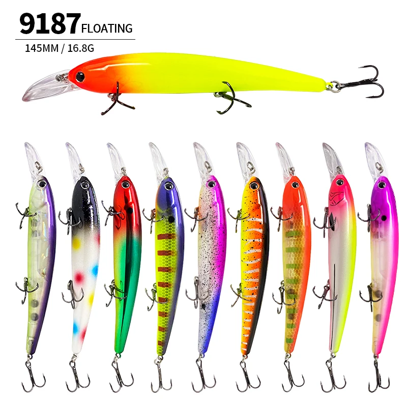 Señuelos de Pesca Minnow flotantes grandes y delgados, anzuelos de tiro largo, Wobbler para Lucio, Swimbait, aparejos de cebo duro Artificial, 145mm, 16,8g - imagen 3