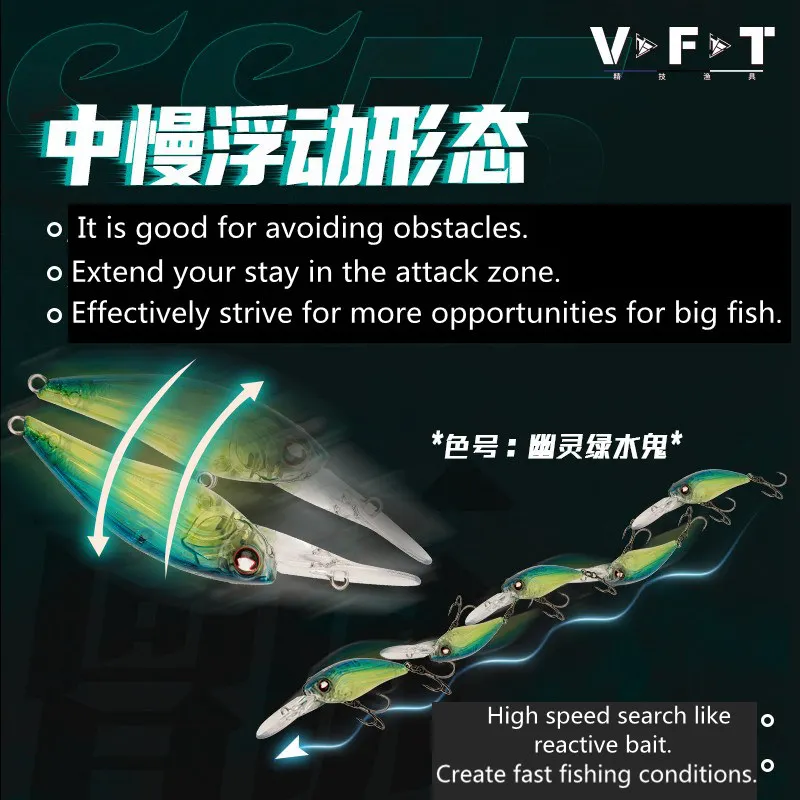 VFT SS55-señuelo de pesca de pececillos biónicos de lengua larga flotante lenta, 55mm/5,5g, Wobbler Artificial, tipo de cuerpo ancho, cebo falso duro, nuevo - imagen 4