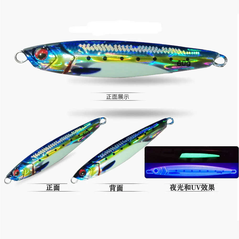 Plantilla de Metal 3D UV de 60G80G, Jigging en la costa, pesca en agua salada, señuelo para trucha, lubina, cuchara, cebo, Jigpara, señuelos de atún para Mahi Wahoo - imagen 5