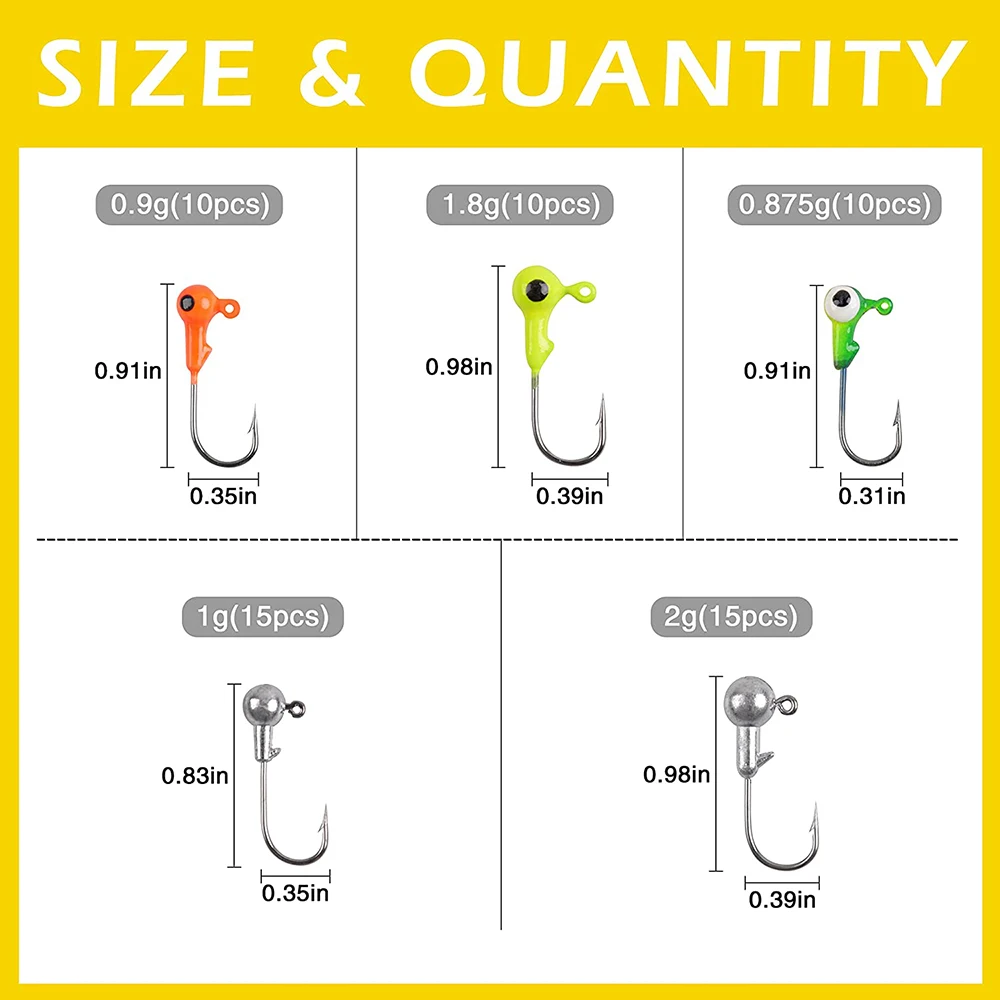 Kit de anzuelos de cabeza redonda, 60 piezas, para pesca de gusanos, para Crappie, trucha, lubina, agua dulce y salada - imagen 2