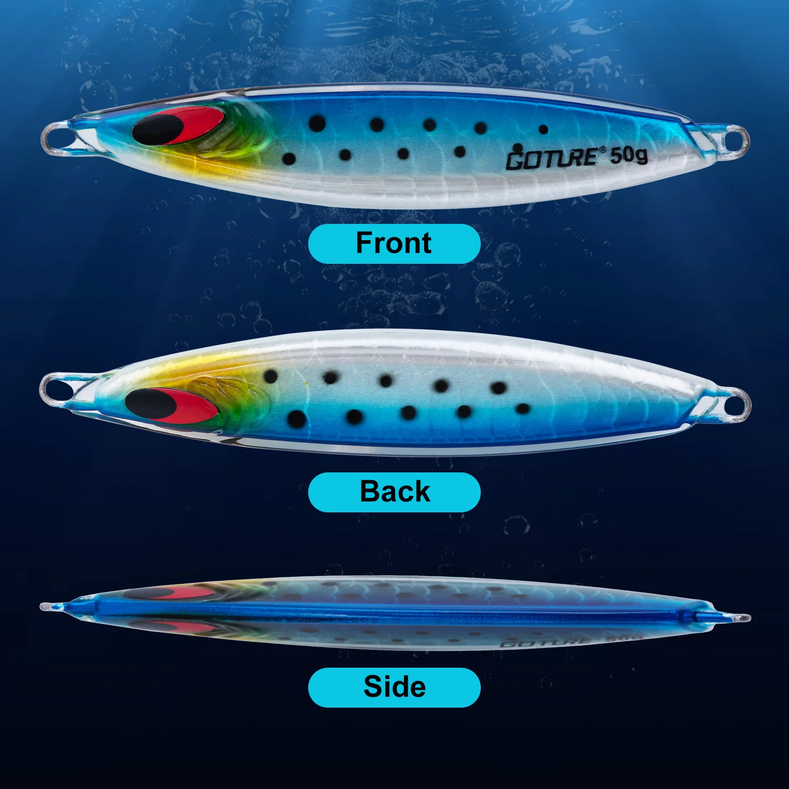 Goture-señuelo de Metal para agua salada, 5 uds., 40g, 50g, 60g, hundimiento lento, Jigging, señuelo de pesca, cuchara, cebo Artificial fundido de mar, aparejos con caja - imagen 5