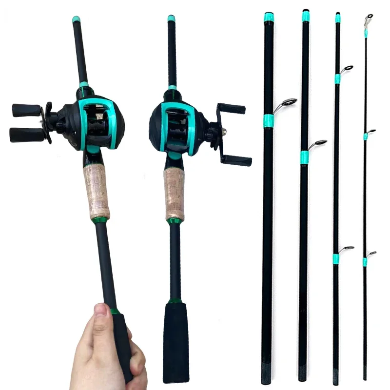 Caña de pescar ultraligera giratoria/señuelo fundido de 4/5 secciones 7,2: 1 juego de carretes de Baitcasting 1,8/2,1 M cebo WT.3.5-14g Mini poste de viaje portátil - imagen 3