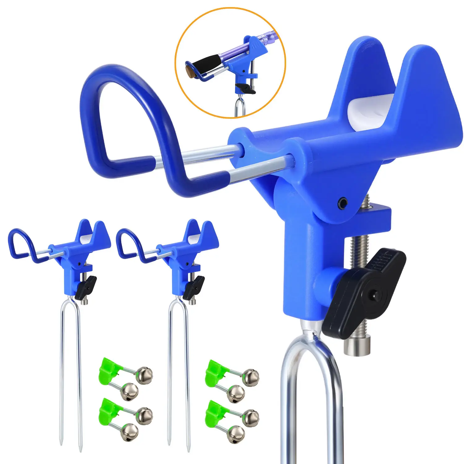 Sougayilang Soporte plegable portátil de alta resistencia 360 °   Soporte ajustable para caña de pescar, soporte para herramientas de pesca resistente a la corrosión