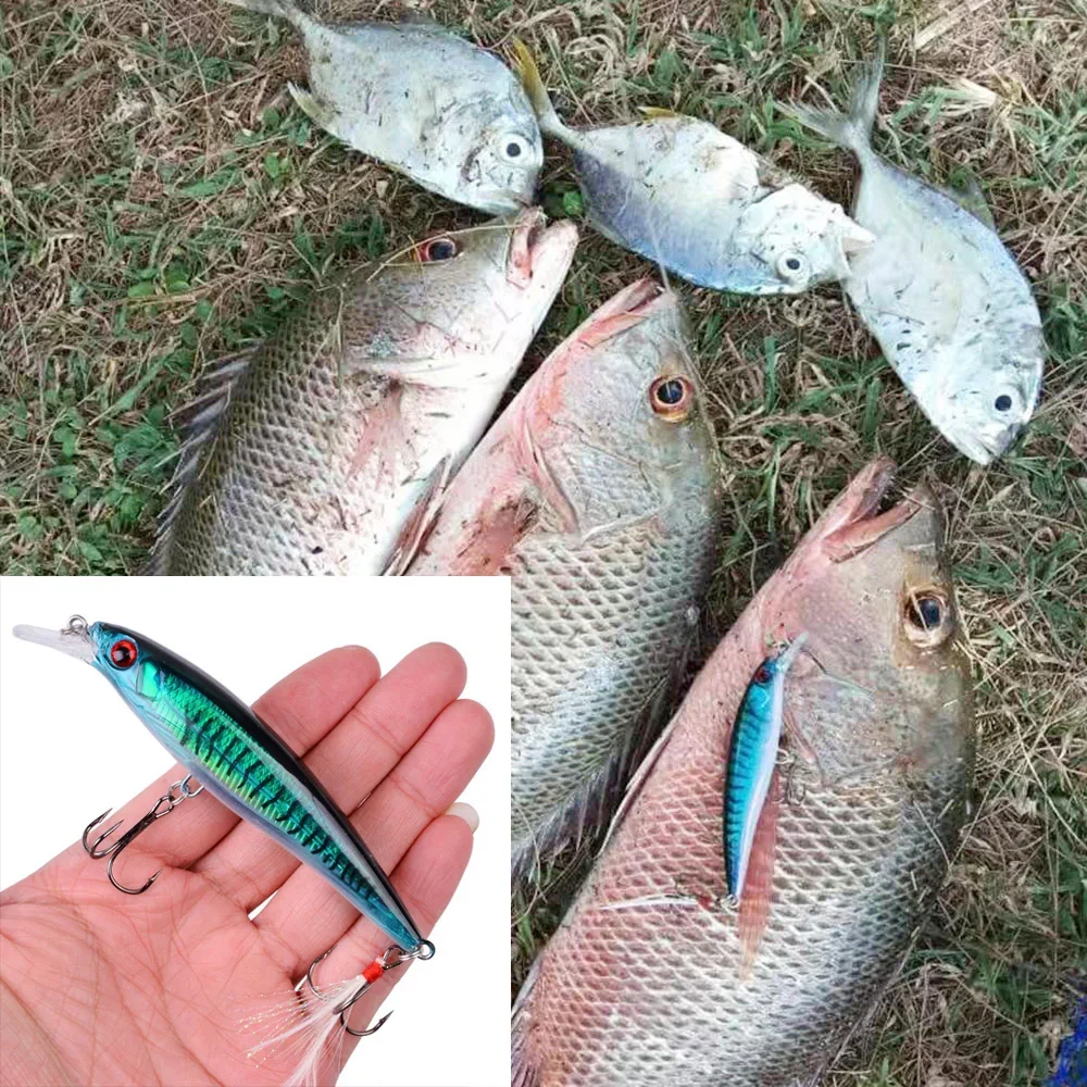 Kit de señuelos flotantes para pececillo, cebo Artificial de 8g y 13,6g, anzuelo de plumas, Wobbler, caja de aparejos de Pesca, Crankbait, Jerkbait, 5 uds. - imagen 4