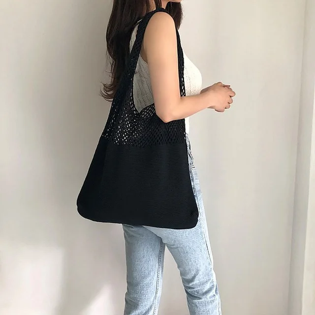 Bolsos de mano trenzados de tejido hueco Vintage de verano para mujer, bolsos de hombro, bolso de playa, bolso de mano de gran capacidad - imagen 5