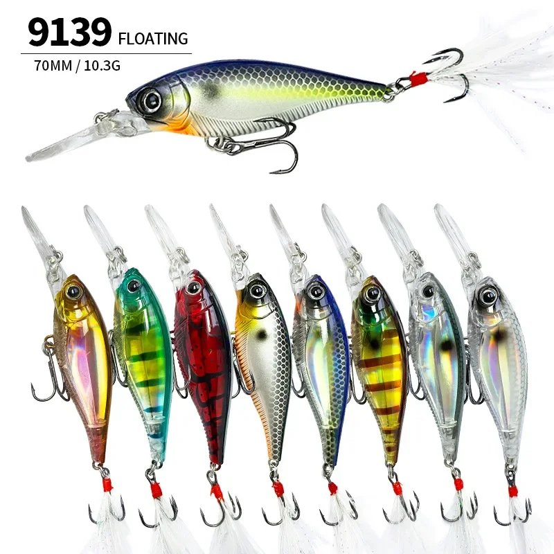 Señuelos de pesca de pececillo flotante Crankbait, 70mm, 10,3g, buceo profundo, Swimbait, lubina de agua salada, cebo duro Artificial, equipo Wobbler - imagen 4