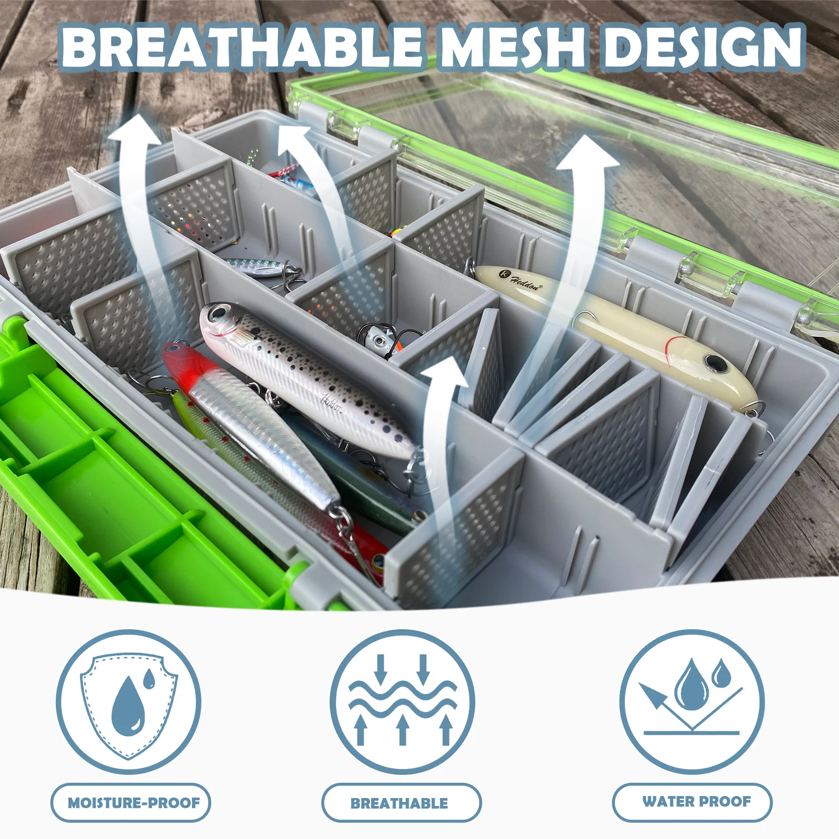 Caja de aparejos de pesca Aventik, organizador impermeable con divisor extraíble, caja de almacenamiento de señuelos resistente y almacenamiento de aparejos terminales - imagen 2