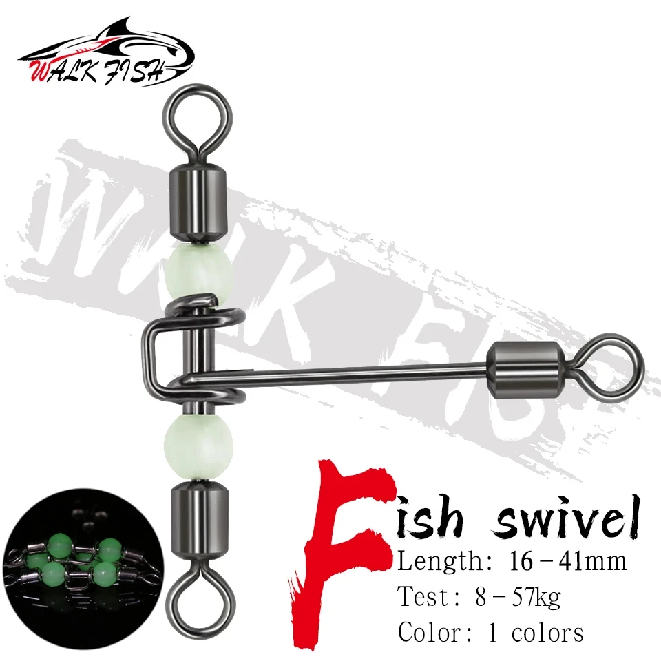 WALK FISH-conector de pesca giratorio en forma de T, línea cruzada, luminoso de 3 vías con cuentas de perlas, anzuelos giratorios de pesca, 10 Uds.