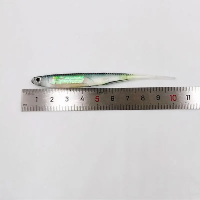 Cebo de Pesca suave de cola en T de Color arcoíris, 1 piezas, 2,2g, 10cm, Swimbait, gusano oscilante de lentejuelas, Señuelos de Pesca giratorios - imagen 5