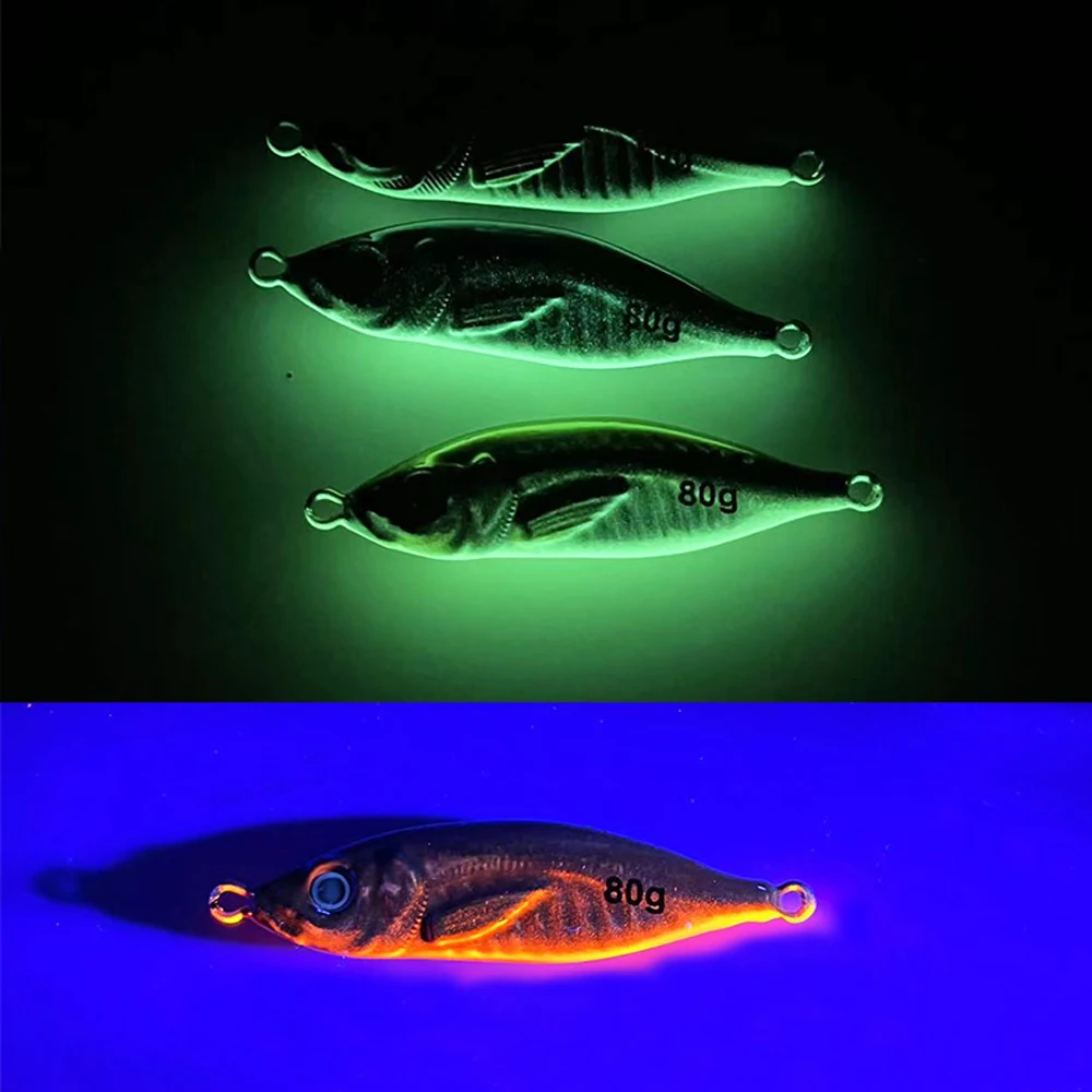 VOLIN-señuelo de pesca de plantilla de Metal, cebo con doble gancho de pesca, impresión 3D, cuchara de fundición a tierra lenta, luminoso, 60g, 80g, nuevo - imagen 3