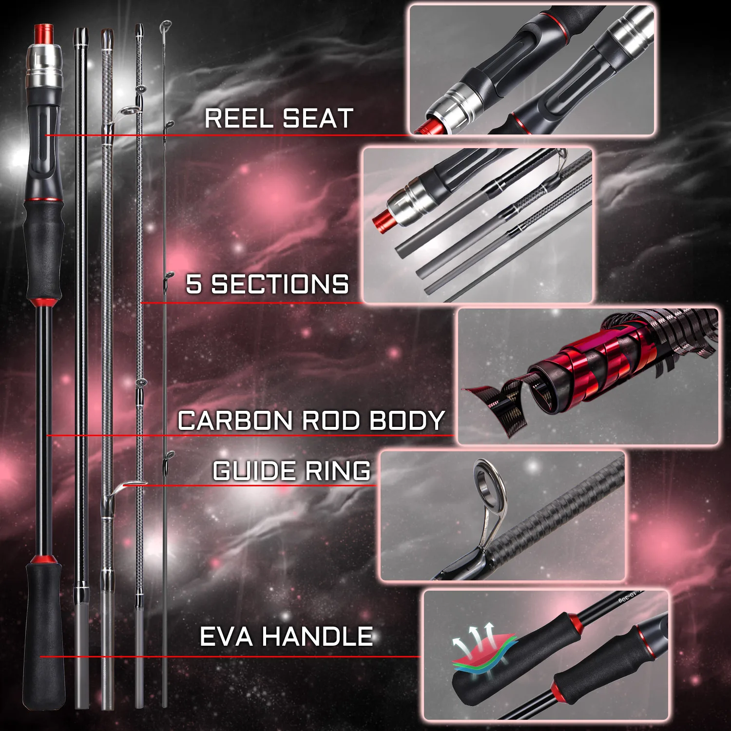 Caña de pescar Sougayilang 1,8/2..1m caña giratoria/fundida potencia M caña de carbono 5/6 secciones caña de pescar de viaje aparejos de pesca - imagen 4