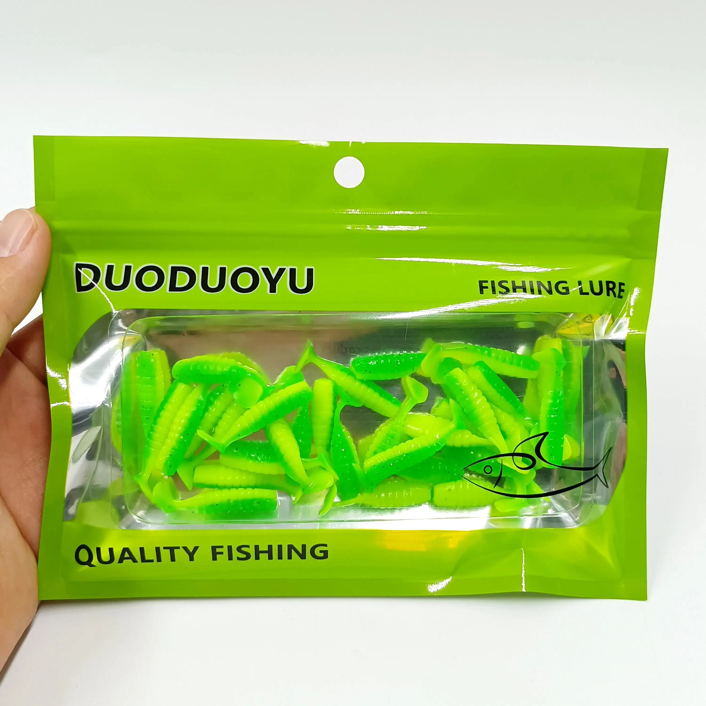 DUODUOYU 30 Uds Mini Señuelos de Pesca blandos 30mm/0,6g pequeño señuelo de gusano con cola en T cebo Artificial de silicona aparejos de pesca de Lucio - imagen 2