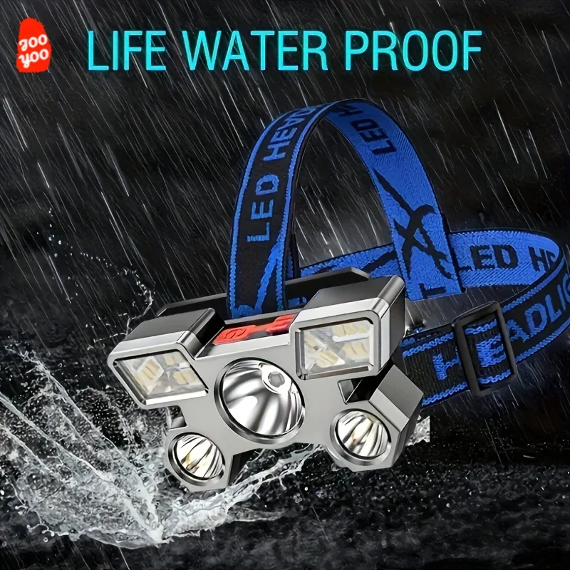 Iluminación de pesca recargable por USB, faros LED superbrillantes para aventuras al aire libre, Camping, senderismo, impermeable, 3LED + 6SMD, 1 unidad - imagen 2