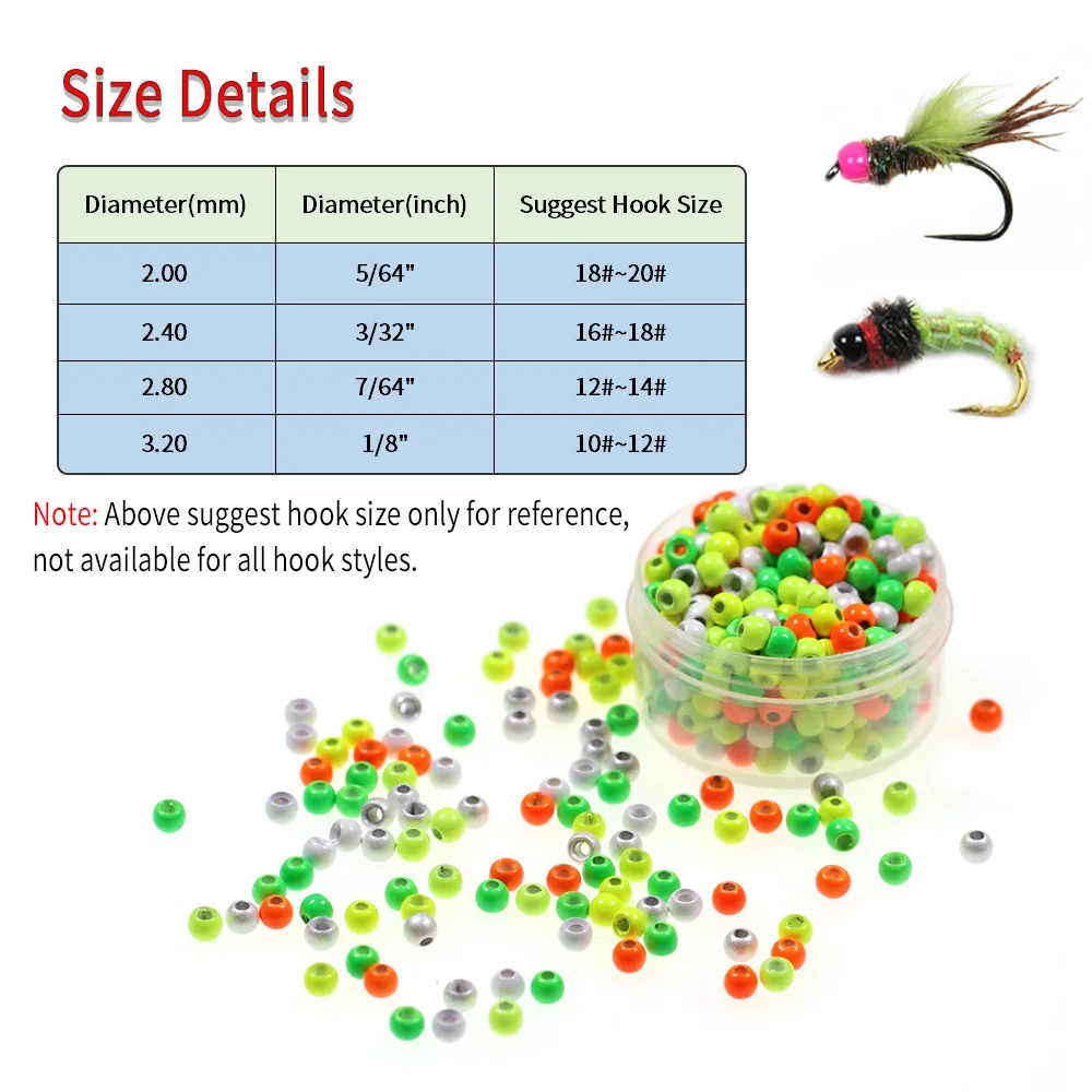 ICERIO 40 Uds 2mm,2,4mm,2,8mm,3,2mm pintura recubierta Color UV Fluo cuentas de latón Material para atado de moscas accesorios para cabeza de cuentas de mosca naranja - imagen 3