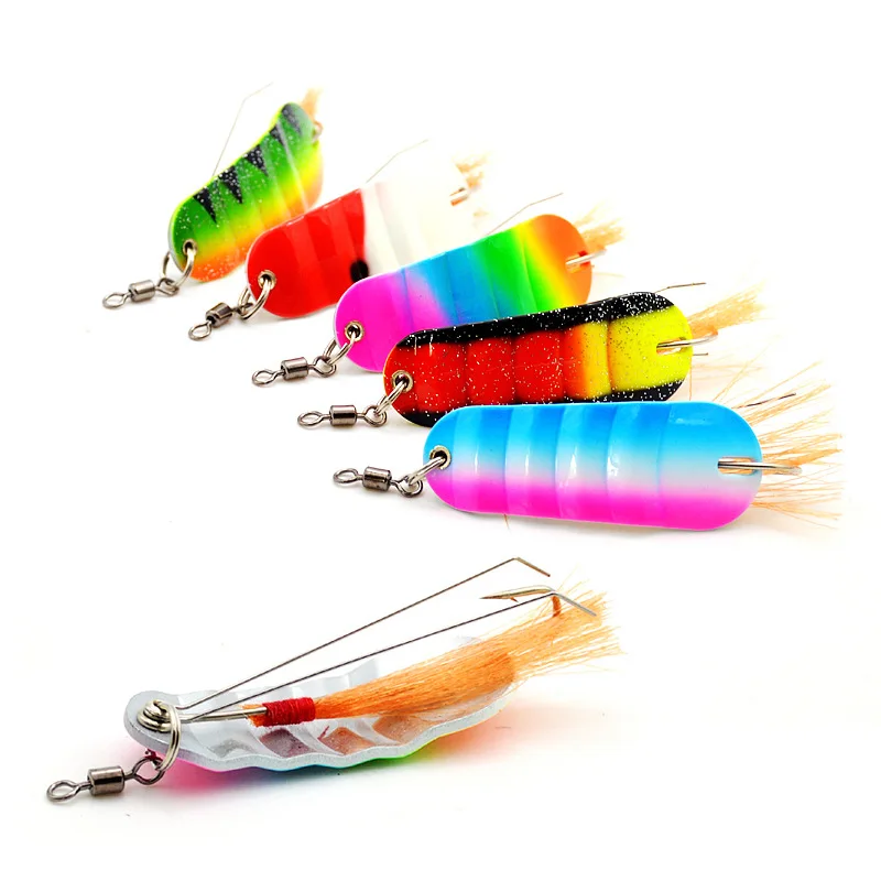 5 unids/caja cuchara señuelo de Metal Arco Iris 21G/6,2 cm fondo anticolgante gancho individual con cebo duro de plumas aparejos de pesca en hielo - imagen 5