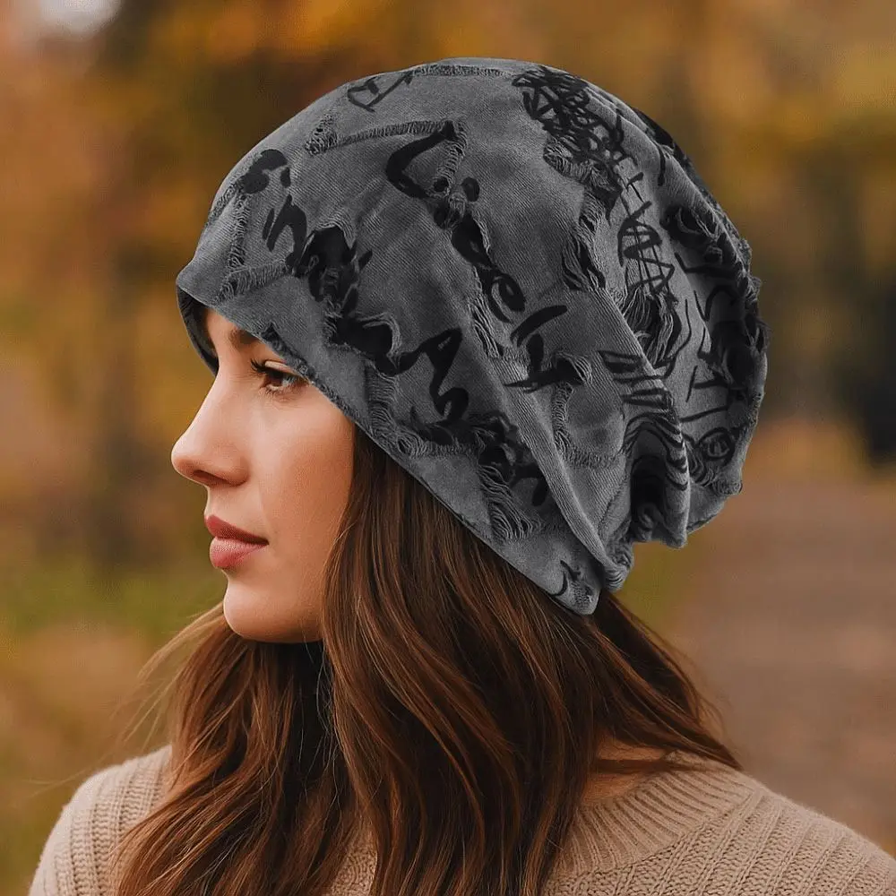 Gorro fino con estampado de letras, gorro holgado estilo Wasteland, gorros de Hip Hop, diseño de calle, gorro Vintage, gorros informales - imagen 2