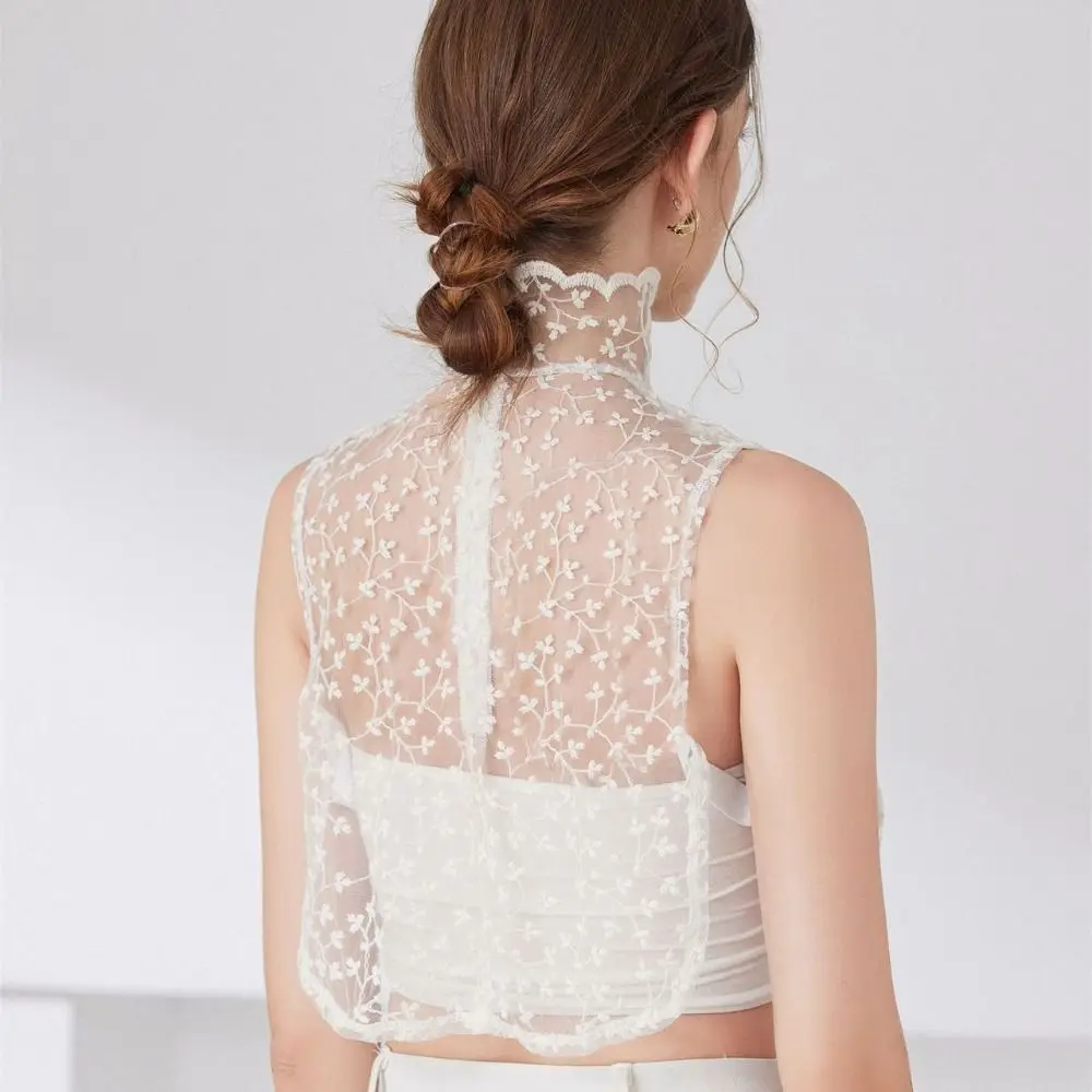 Lindo pétalo cuello falso negro solapa desmontable cuello falso encaje blusa falsa suéter - imagen 3