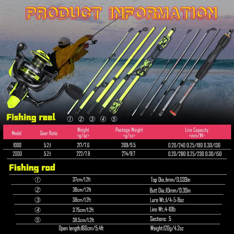 Dougayilang Spinvissen Combo 5 Secties Koolstofvezel Lokaas Hengel 1000-3000 Draaiende Haspel Met Vislijn Accessorie - imagen 5