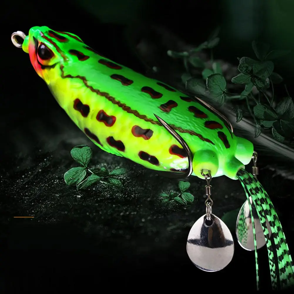 Cebo de simulación de ranas gigantes de silicona, señuelo de pesca modificado, fortalece el anillo doble, lentejuelas dobles, seda de colores, 9cm, 25g - imagen 2