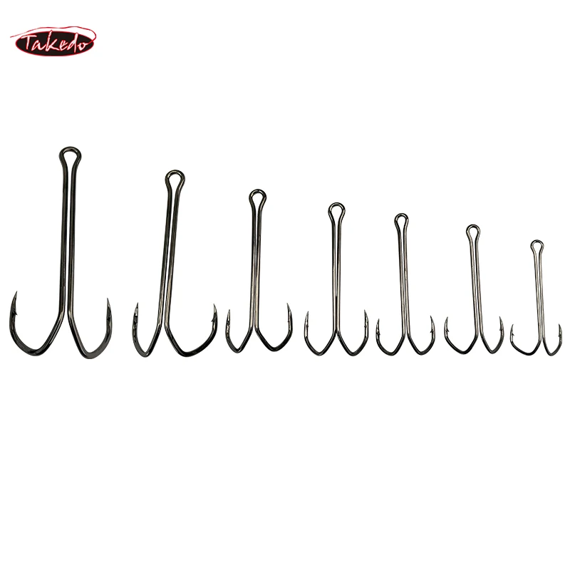 TAKEDO SDL-38BC 10 unids/caja anzuelo doble triangular anzuelo de pesca de caña larga anzuelos de pesca de acero al carbono para señuelo de rana - imagen 4