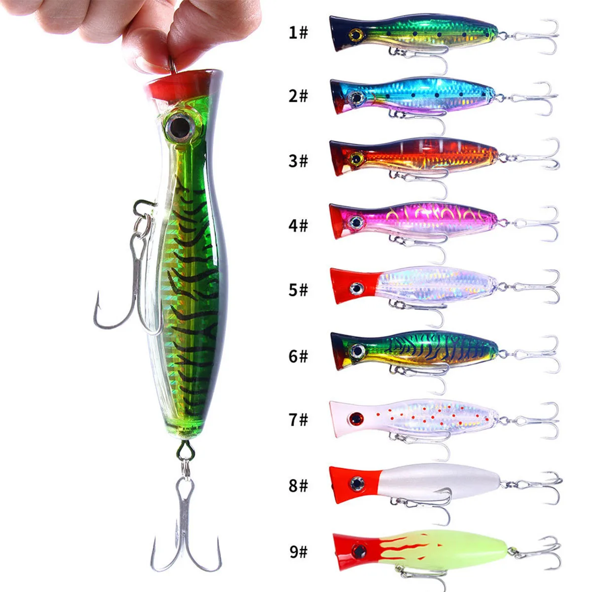 Señuelos de pesca Wobbler flotantes Big Popper, 43g, Trolling Topwater, cebo duro de plástico Artificial, aparejos de pesca de atún Wahoo - imagen 5