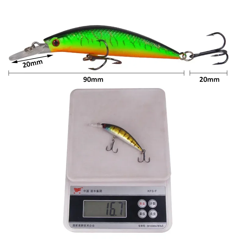 Señuelo de pesca Minnow 90mm 16,7g ojos 3D Crankbait Wobbler cebo duro de plástico sintético aparejos de fregadero señuelo - imagen 5