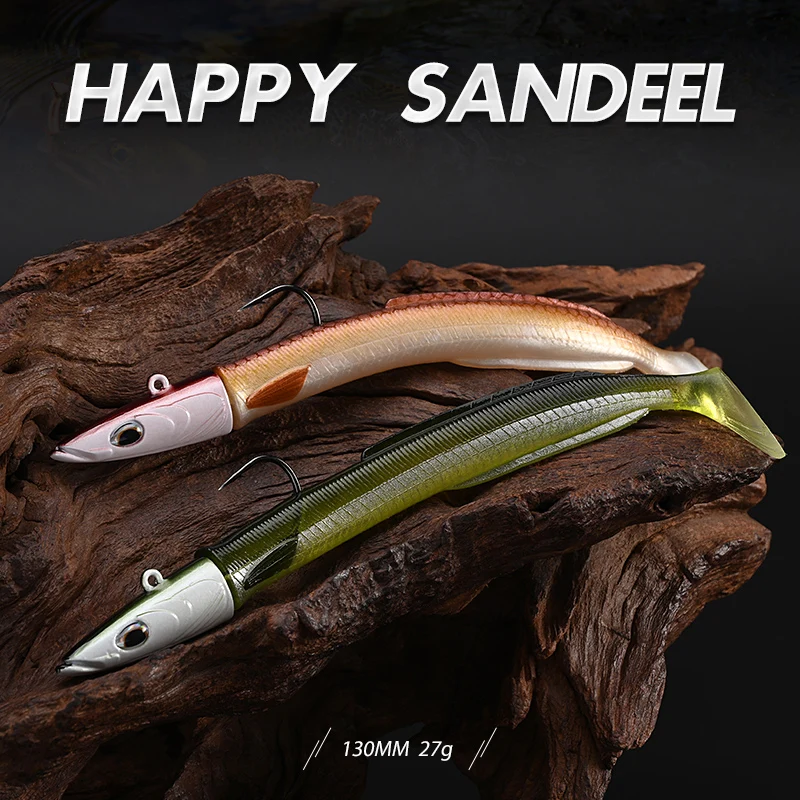 BLUX Happy Sandeel 13cm 27g suave Anguila viva señuelo de pesca paleta cola Jig cabeza gancho vinílicos vibración cebo Artificial equipo de agua salada - imagen 2