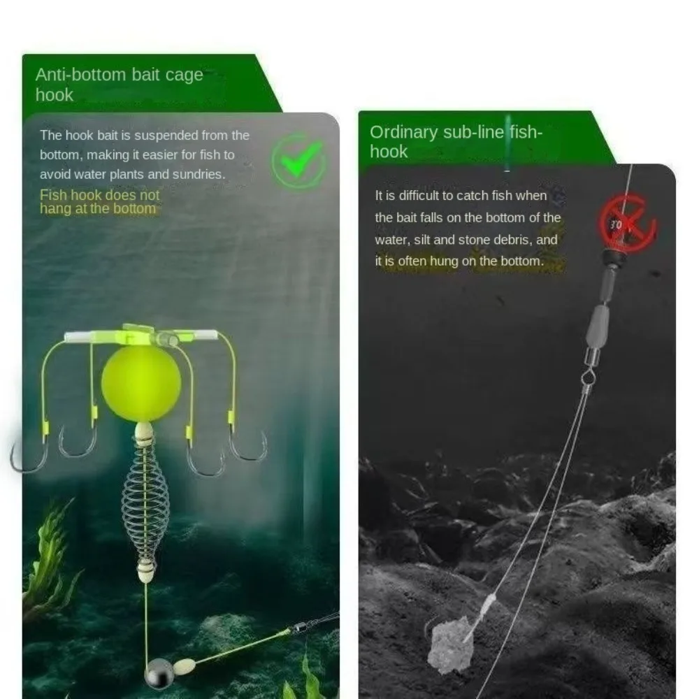 Gancho de cuerda, jaula para cebo de pesca, acero al carbono, cuatro ganchos, alimentador de grupo, plomo, antienrollado, jaula para cebo de pesca afilada - imagen 5