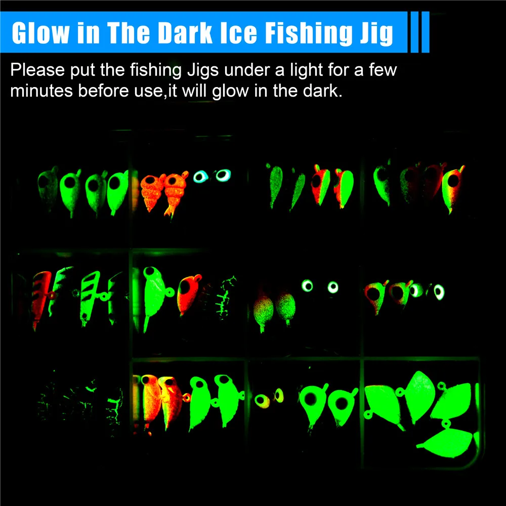 24 uds/36 uds/48 Uds. Señuelo de pesca en hielo de invierno, anzuelos de cabeza de plantilla pequeños brillantes para Panfish Crappie Bass Walleye trucha, cebo de plantilla de hielo - imagen 5