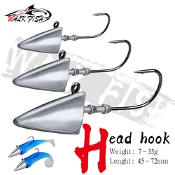 WALK FISH - Juego de 5 Anzuelos con Cabeza de Plomo de 7g-35g, Antiadherentes, Color Original, Cabeza de Pez, Anzuelo Suave para Insectos, Anzuelo Orientado hacia Arriba, Cabeza de Jig