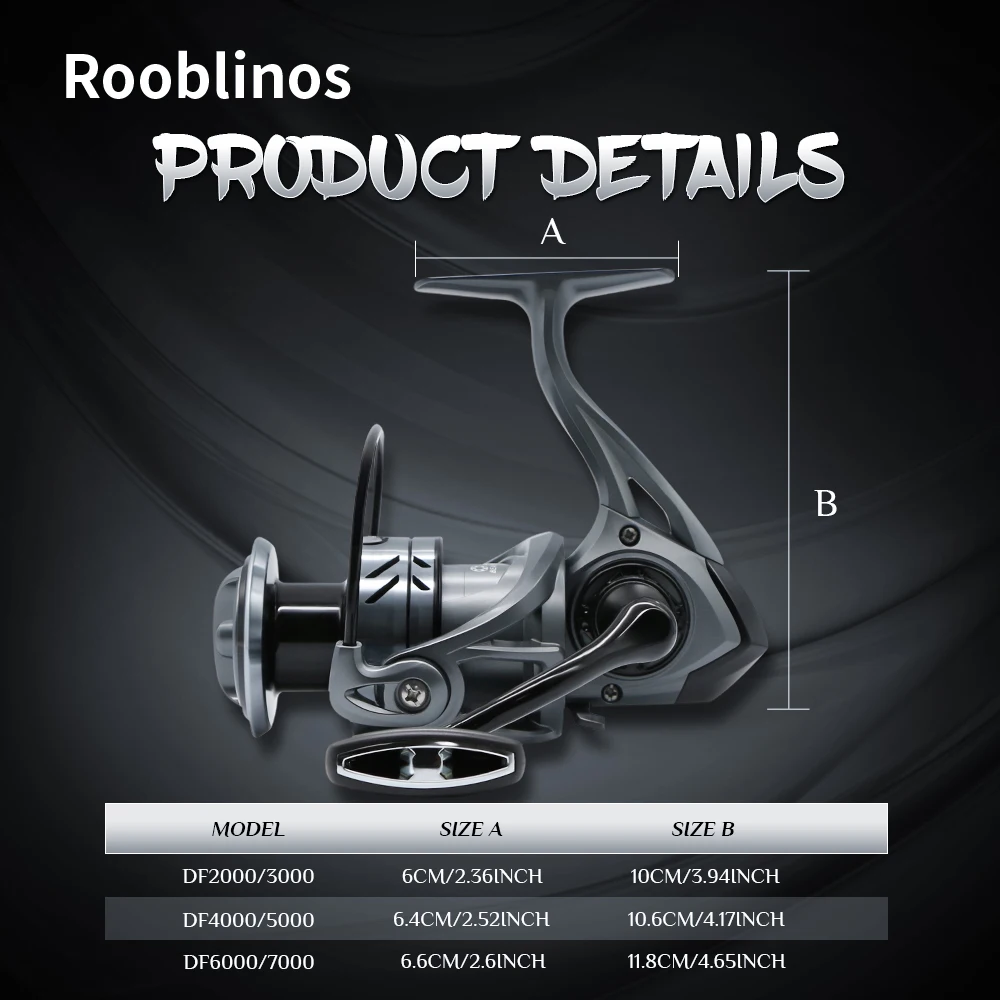 Carrete de pesca Rooblinos DF, carrete totalmente de Metal, arrastre máximo de 8KG, mango de acero inoxidable, carrete giratorio de agua dulce y salada - imagen 5