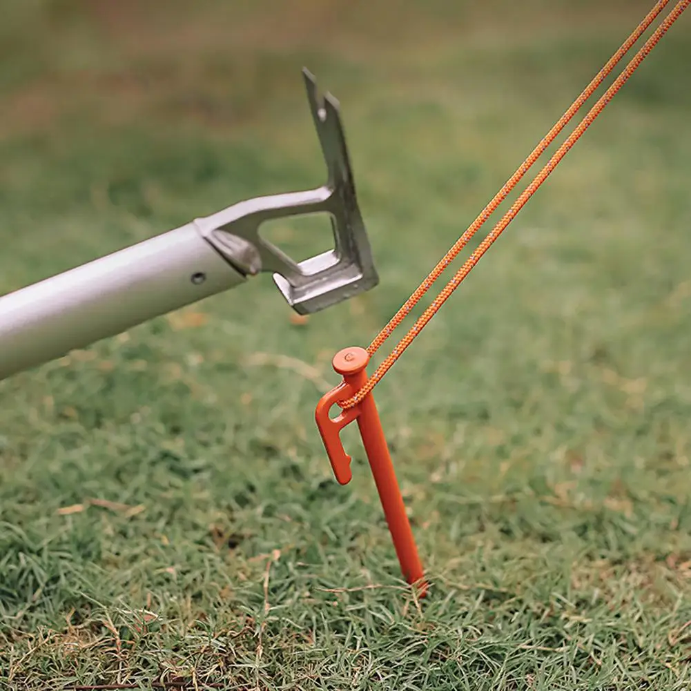 Estacas de acero resistente para tienda de campaña, clavijas de diseño de extremo romo, clavija de tienda de alta dureza, clavija de estaca de tienda de acero con orificio de gancho, suministros para acampar - imagen 2