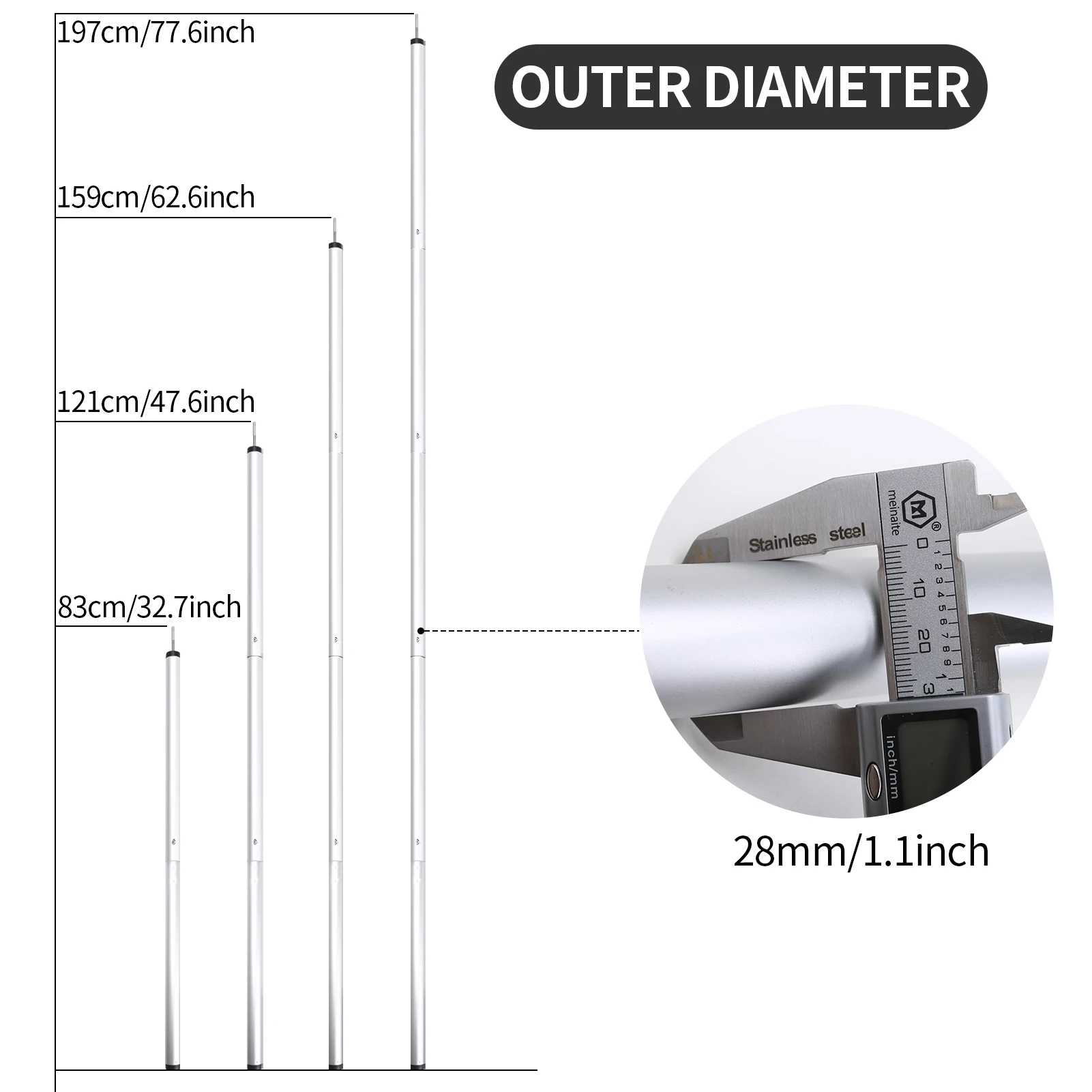 Lona plegable de 197CM, varilla para toldo, soporte para poste de tienda plegable, poste para acampar al aire libre, palos para refugio solar, accesorios para tienda - imagen 4
