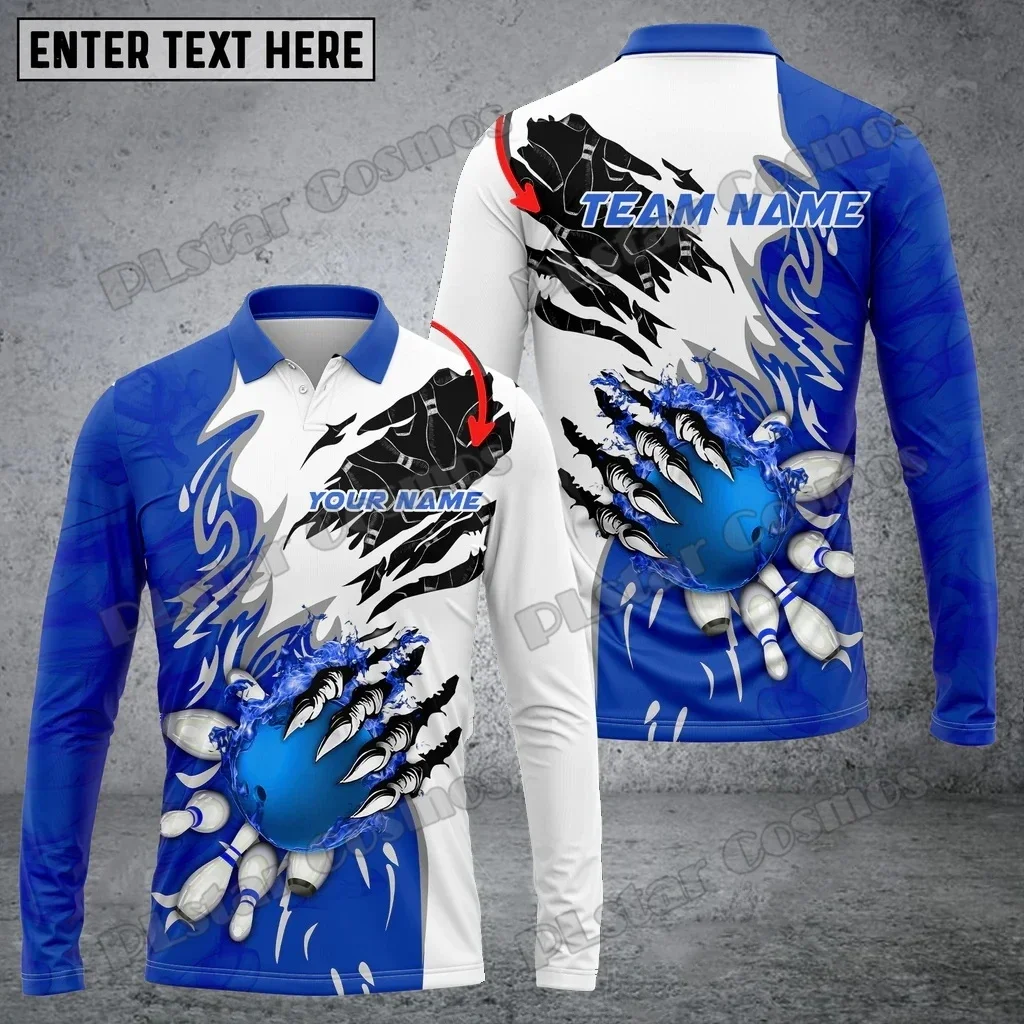 Polo de manga larga para hombre con estampado 3D de nombre personalizado con diseño de bolos y pines, Polo informal de otoño con solapa Unisex PLP76 - imagen 5