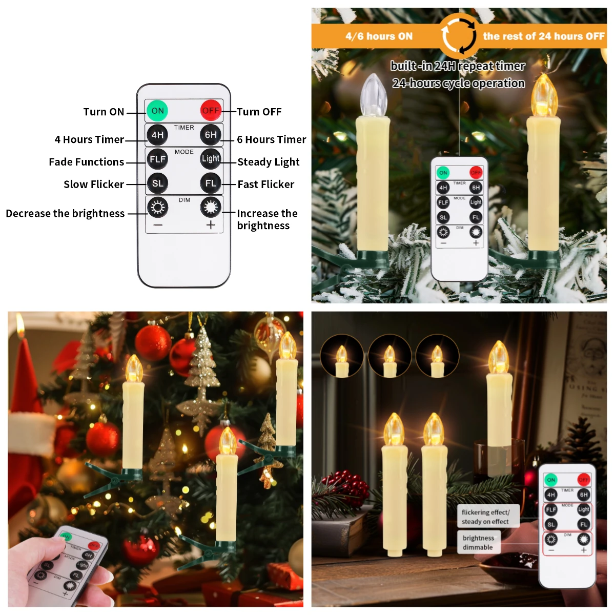 Velas LED parpadeantes sin llama, velas cónicas con Clip, temporizador de goteo, Control remoto, decoración de vacaciones, árbol de Navidad inalámbrico, 12CM, 10, 20, 30 piezas - imagen 4