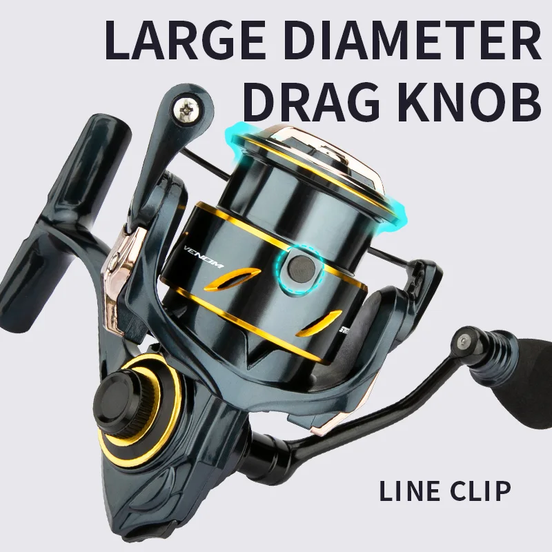 Carrete de pesca giratorio, accesorio de tamaño pequeño, cuerpo de carbono, peso ligero, serie 1000-2500, arrastre con mango de tornillo, 5kg, juego ligero, VENOM - imagen 5