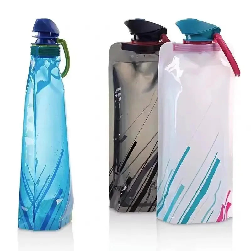 Botellas de agua plegables, botella de agua de viaje reutilizable y Flexible, bolsa de agua de plástico, bolsa de agua con mosquetón - imagen 5