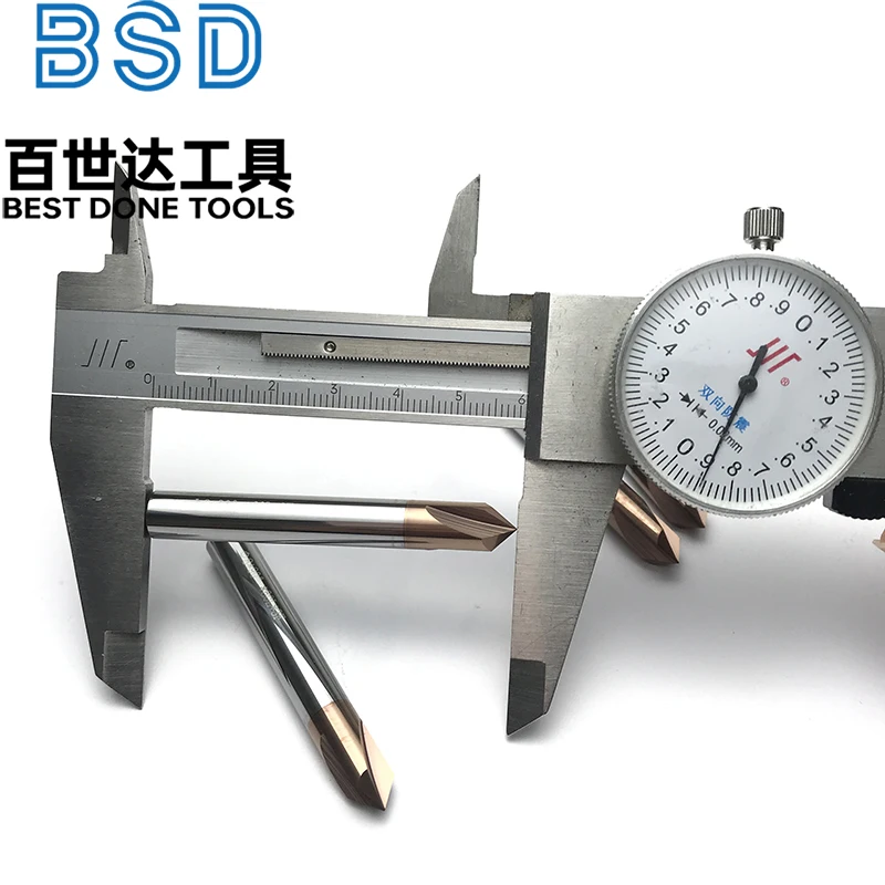 D8XL60 Fresa de chaflán de carburo HSS recubierta de titanio de 3 flautas 90 °   Fresas de extremo de biselado para acero, aluminio, metal, Wo - imagen 5