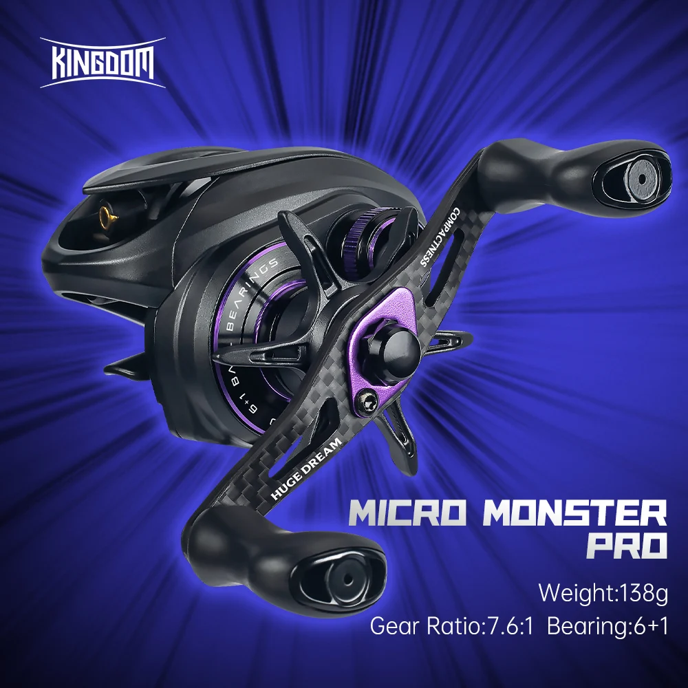 Carrete de pesca KINGDOM Baitcasting Micro Monster Pro 7,6: 1 4,6 kg arrastre máximo 138g Material de carbono ultraligero carrete de pesca Baitcaster