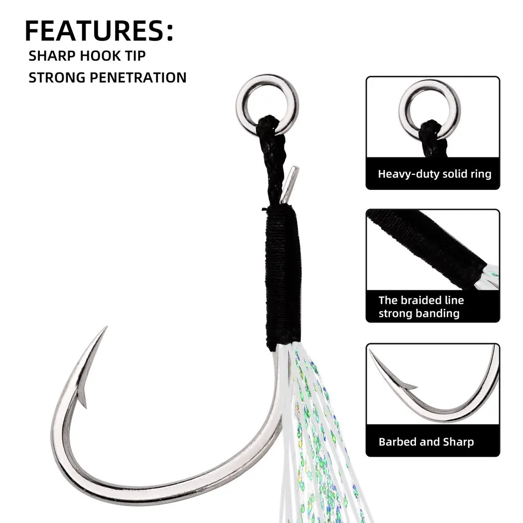 Anzuelos de asistencia con plumas – Metal y anilla sólida para jigging - imagen 2