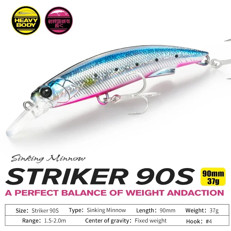 TSURINOYA 90S hundimiento Minnow 90mm 37g señuelo de pesca pesado STRIKER fundición larga cebo duro de alta resistencia para pesca en el mar cebo grande - imagen 4