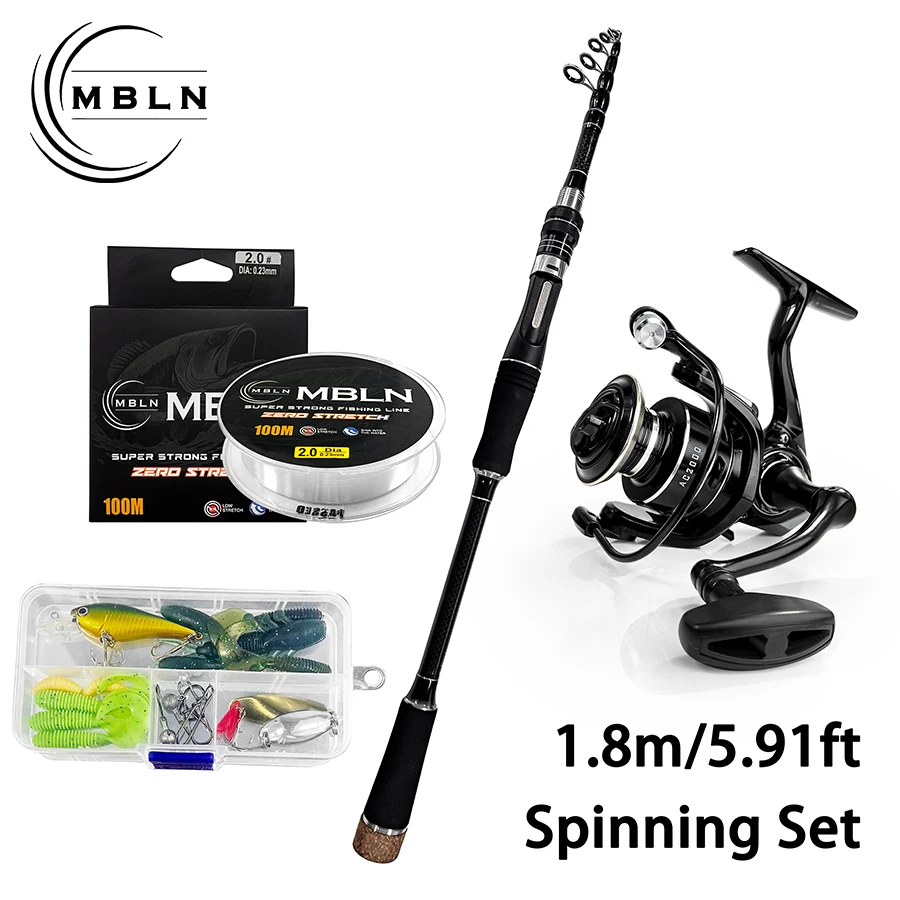 Kit Caña y Carrete Spinning MBLN 1.8m con Señuelos - imagen 2