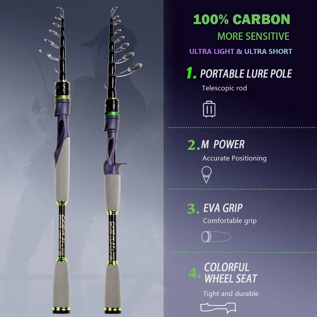 Caña de pescar de fibra de carbono JOSBY, cebo ligero rápido, caña de viaje telescópica de alimentación M hard1.8M 2.1M 2,4 M 2,7 M - imagen 2