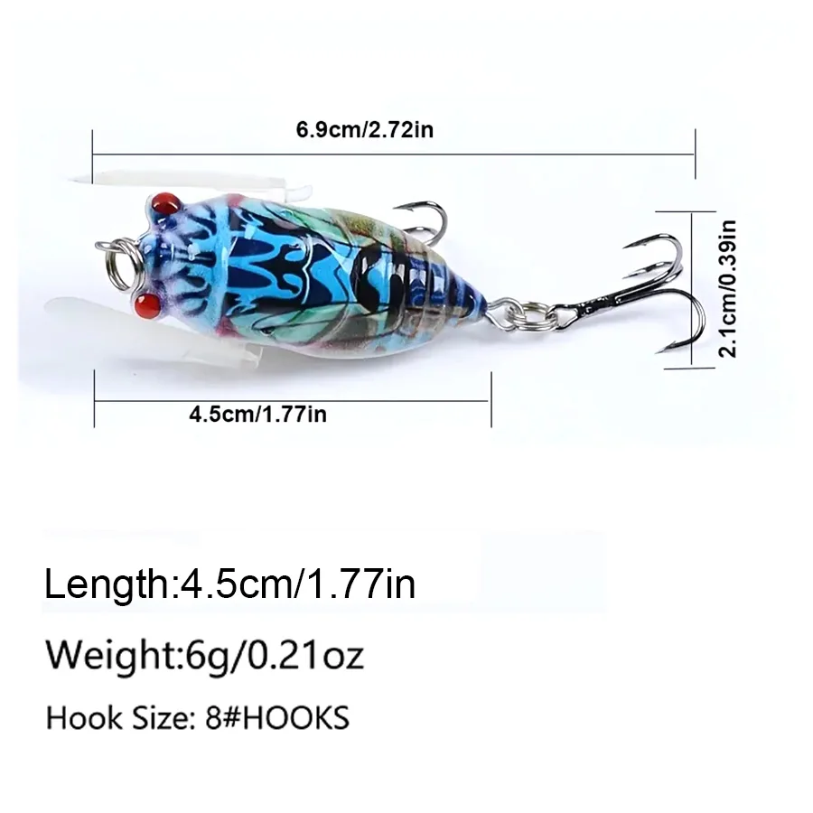 Señuelos de pesca de cigarra, cebos duros para insectos, Wobblers artificiales para curricán, superficie de perca, Swimbait, Topwater, saltamontes, 8 Uds. - imagen 4