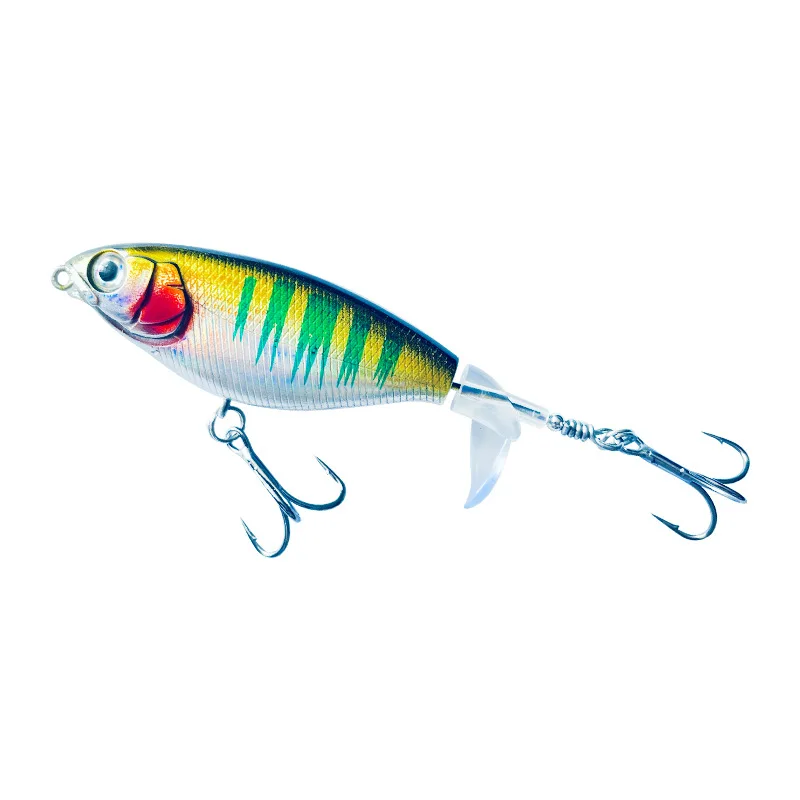 Señuelo de pesca Whopper Popper Topwater, cola giratoria, 6g, 7cm, cebo duro con anzuelo triple, señuelo de manivela, aparejos, cebo Artificial - imagen 5